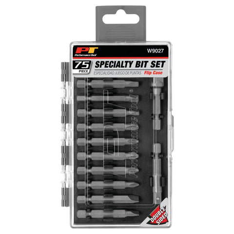 Badass SeventyFivePiece Specialty Bit Driver Set Packed With HeavyDuty Fastener Bits in clear case for easy access.