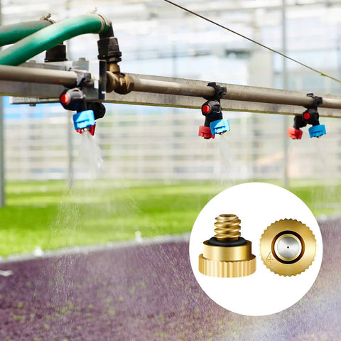 Brass Misting Nozzle Set for Low Pressure Systems, 40 Replacement Heads with 0.4 Mm Orifice used in greenhouse irrigation.