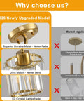 Detailed view of Top Shelf Modern Gold Pendant Lights 2 Pack Adjustable Crystal Chandelier kitchen island fixture showcasing K9 crystal and durable metal.