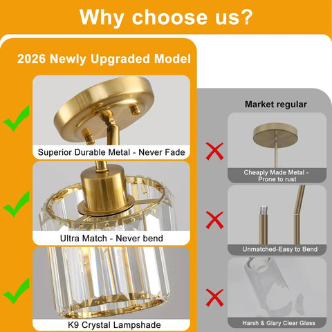 Detailed view of Top Shelf Modern Gold Pendant Lights 2 Pack Adjustable Crystal Chandelier kitchen island fixture showcasing K9 crystal and durable metal.