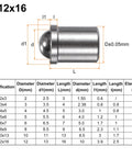 Top Shelf 20 Piece 304 Stainless Steel Ball Spring Plungers Heavy Duty Cabinet Latch shown in detail with specifications and measurements.
