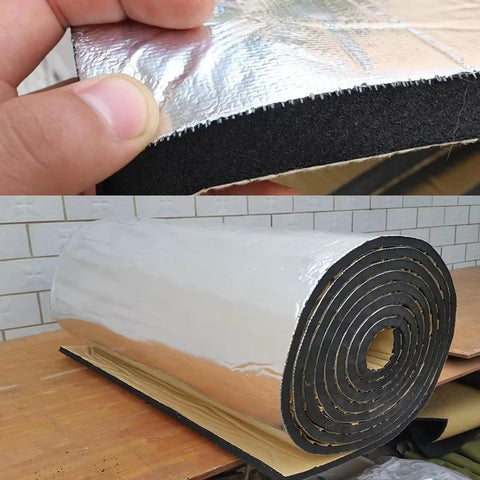 Badass Self Adhesive Aluminum Foil Insulation Roll With Heavy Duty Thermal Soundproof Foam 30mm thickness held up with a roll visible.