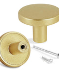 Hella Slick Gold Drawer Knobs With Screws 30mm Cabinet Pulls For Kitchen Cabinets Dresser Furniture Upgrades Heavy Duty Rust Resistant Premium Quality view showing flat top and dual mounting screws.