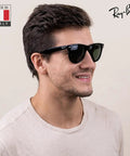 Man wearing Wayfarer Classic Sunglasses Bundle With Eyewear Kit High Bridge Fit Square Shape Shades for formal and casual wear