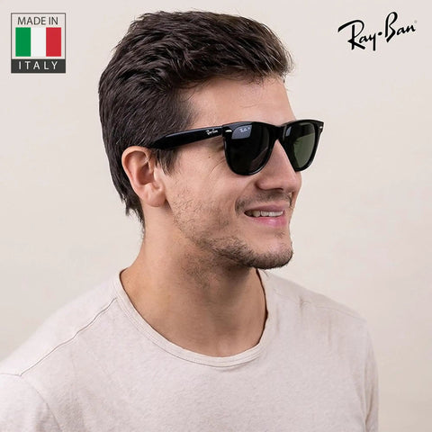 Man wearing Wayfarer Classic Sunglasses Bundle With Eyewear Kit High Bridge Fit Square Shape Shades for formal and casual wear
