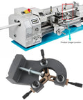 Rock Solid Metal Steady Rest For Mini Lathes With Three Point Grip And Zero Wiggle Room Providing Killer Support For Wood Or Steel Turning On 0618 CJ18 7x12 And 7x14 Models on lathe with highlighted usage area.