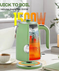 Retro Green 1.7L Stainless Steel Electric Kettle With Temperature Gauge Rapid Boil 1500W Auto Shutoff Boil Dry Protection