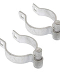 Tough As Nails Heavy Duty Chain Link Fence Gate Hinge Set With Bolts For 3 Inch Gate Frames Fits 2 7/8 Inch OD Posts Pack Of 2 Hot Dip Galvanized Rust Resistant Outdoor Hardware, showing two galvanized metal hinges.