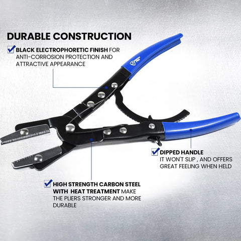 SMOTIVEPRO 3-piece ratcheting hose pinch-off pliers set with blue handles for automotive clamps (8/10/12 in)