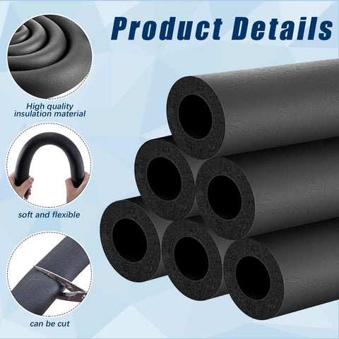 Product details of Four Pack 6 Ft Foam Pipe Insulation Tubing Three Quarter Inch ID Black Pool Noodle Cover for AC Line Set