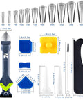 Comprehensive Caulking Tool Kit With 28 Pieces Silicone Tools And Stainless Steel Heads For Precision Sealant Application shown.