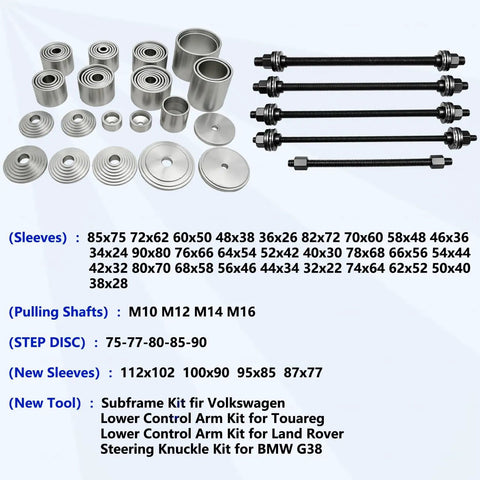 50 Piece Universal Pull And Press Sleeve Kit For Bearings Seals And Bushings Removal And Installation In Cars And Light Trucks With 5 Pulling Spindles Gloves And Tool Box