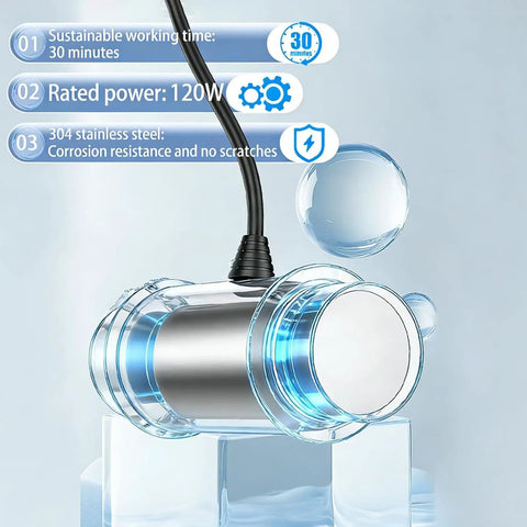 Heavy Duty Portable Ultrasonic Cleaner With 40Khz Transducer And Rustproof Stainless Probe, 120W power and 304 stainless steel tip.