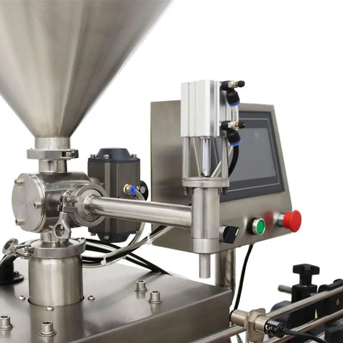 Automatic Servo Filling Machine For Pastes And Liquids Features Plug N Play Setup And No Sweat Operation Delivers Rock Solid Precision For honey jam peanut butter sauces 100 to 1000 ml range close-up of stainless steel nozzle and control panel.