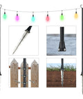 Heavy Duty Outdoor String Light Poles 10 Ft 3 In 1 Kit With Ground Stake Flange Base And Pipe Clamps for garden setup