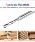 SpeTool solid carbide spiral compression router bit, 3/16 in diameter, 1/4 in shank, front view for CNC wood carving