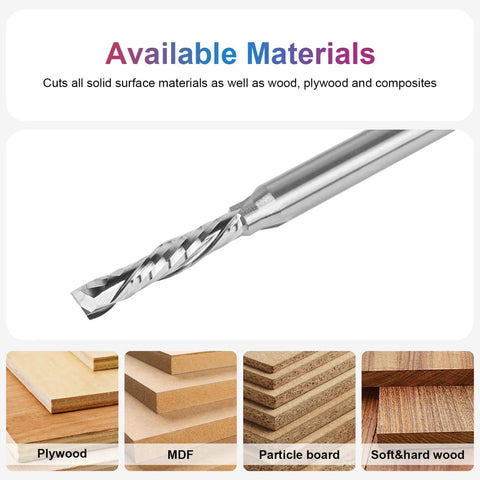SpeTool solid carbide spiral compression router bit, 3/16 in diameter, 1/4 in shank, front view for CNC wood carving