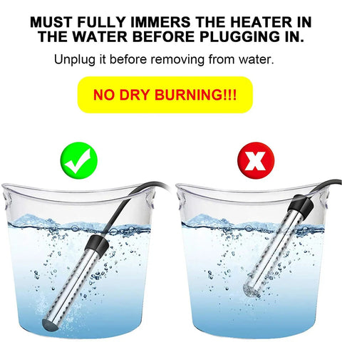 Comparison image showing correct and incorrect use of Built Badass Kickin Up The Heat Fast This Plug And Play 2000 Watt Immersion Water Heater.