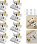 Eight Sets Stainless Steel Ball Catch With Adjustable Hidden Door Latch For Cabinets And Closets Easy Install Invisible Swing Panel Mount Durable Elastic Clamping Mechanism For Secure Closure displayed with installation parts and screws.