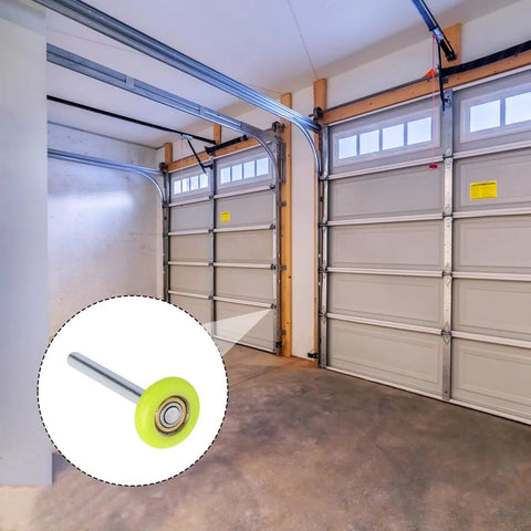 Image of Top Shelf 15 Pack 1.8 Inch Green Nylon Garage Door Rollers Featuring Quiet 6200ZZ Precision Ball Bearings in garage.