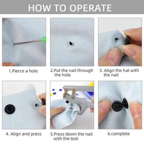 Step-by-step installation guide for 150 Set No Sew Resin Snap Button Kit With Plastic Snaps For Clothing Sewing And Crafting