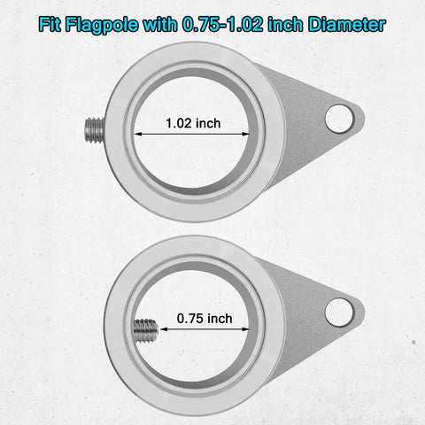 Premium Aluminum Flag Pole Rings Featuring Smooth Three Sixty Rotation And Corrosion Resistant Locking Clips To Keep Your Banner Rolling Clean And Tangling Free On Windy Days For Half To One Inch Diameter Masts Silver Two Pack, showing 0.75 and 1.02 inch fitting.