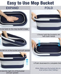Instructions showing how to expand and fold the Portable Collapsible Mop Bucket With Handle For Car Washes And Laundry.