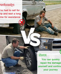 Before and after using 100 Piece Tire Repair Screws Kit With Screwdriver For Cars Trucks And Motorcycles Tire Plug Kit With Screw In Plugs In Three Sizes Emergency Flat Tire Repair Tool To Get You Back On The Road Fast.