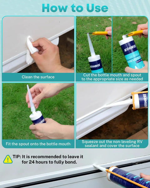 Image showing the use of Non Leveling RV Roof Sealant 2 Pack Non Sag Lap Sealant For Roofs White Waterproof Caulking on surfaces.