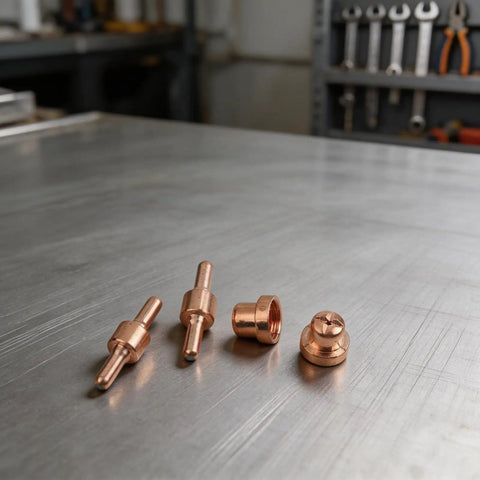 High grade copper tips from the 32 Piece Plasma Cutter Consumable Kit For PT-31 LGK40 for precision cuts.