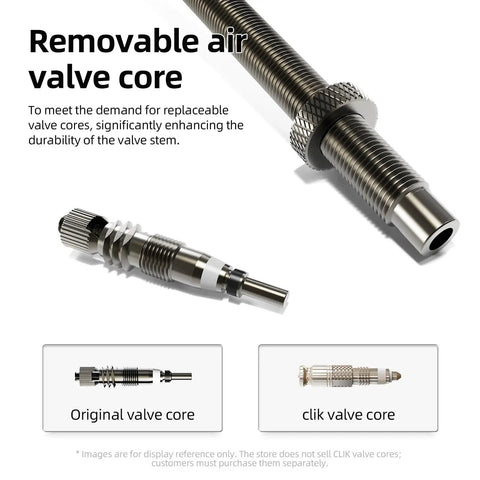 Close-up of removable air valve core for 2 Pack Gravel TPU Bike Inner Tubes For 700x32-47C And 29 Inch MTB Tires; metal Presta design.