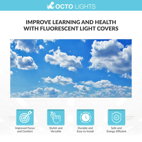Fluorescent Light Covers For Classroom And Office Soften Harsh Glare To Ease Eye Strain And Headaches Cloud 001 4 Pack