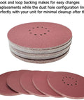 9 Inch Hook And Loop Sanding Discs Set With 10 Hole Design in stack and spread out display, showcasing grit variety and backing.