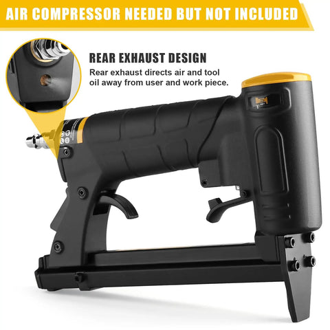 Lightweight 22 Gauge 3/8 Inch Crown Pneumatic Upholstery Stapler Kit with rear exhaust