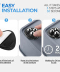 Easy installation steps for Self Adhesive 360 Swivel Appliance Sliders On Kitchen Countertops 16 Pack showing adhesive and mounting.