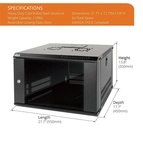 Heavy Duty 6U Wall Mount Server Cabinet With Lockable Glass Doors And Side Panels Matte Black Finish Keeps Things Chilly On 19 Inch Network Racks Perfect For Parking Your IT And AV Gear Securely