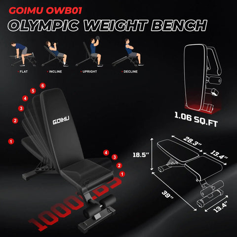 Built Like A Tank Power Cage Rack With Cable Crossover System And 2000 Pound Load Bearing Capacity For Game Changing Home Gym Setup Including Black Steel Framing Multi Function Workout Machine With Extra Training Attachments - Adjustable Olympic weight bench with dimensions 28.3" x 39" x 18.5".