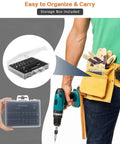 Man holding drill with the Damaged Screw Extractor Kit 22 Piece Set For Home DIY And Garden Projects Easy Out Stripped Screw Remover Alloy Steel
