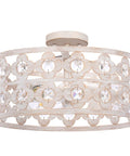 Semi Flush Mount Ceiling Light Fixture With Crystal Accents, Modern Farmhouse Style, Antique White Finish, 16 Inch Drum Shade