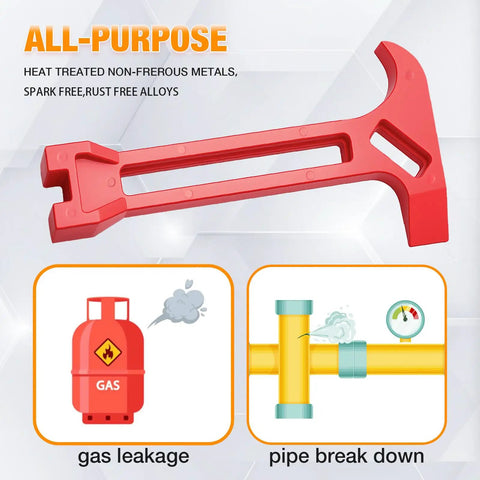 4 In 1 Emergency Tool Quick Gas And Water Shut Off Wrench, Non Sparking Pry Bar, shown in vibrant red alloy