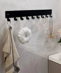 Key Holder Wall Mounted With 18 Hooks Space Saving Sleek Metal Key Organizer Rack Black Key Hanger Two Pack 14 Inches in bathroom