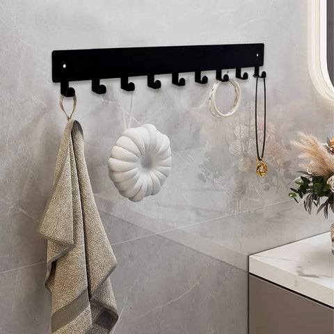 Key Holder Wall Mounted With 18 Hooks Space Saving Sleek Metal Key Organizer Rack Black Key Hanger Two Pack 14 Inches in bathroom
