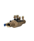 Heavy Duty 1 1 2 Inch Double Check Backflow Preventer For Non Potable Water in bronze with multiple connection ports.