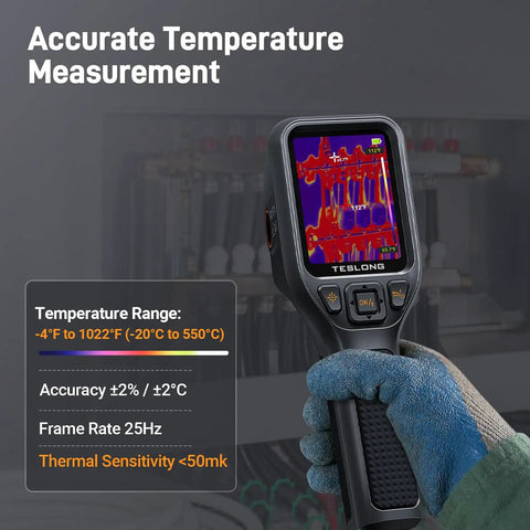 Pro Grade Thermal Imaging Camera With Visual Camera TTM260 in use, displaying thermal data on a 3.2-inch LCD screen.