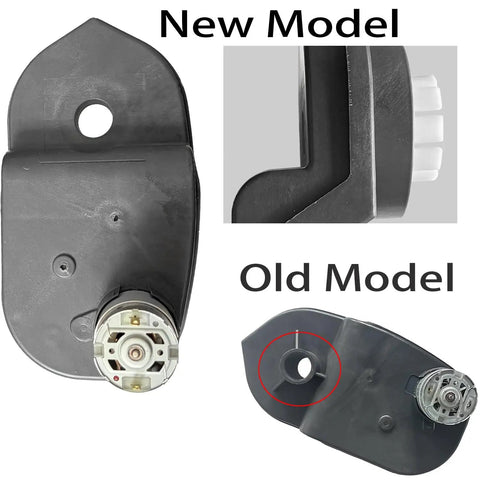 Side-by-side view of new and old 24V RS555 high torque 40000RPM motor gearbox for ride-on toys, showing design changes.