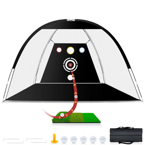 10x7ft Golf Practice Net With Tri Turf Mat And Target All In One Setup Including 5 Practice Balls And Carry Bag visible