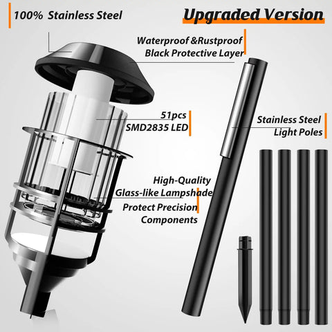 Solar Pathway Flame Lights Outdoor LEDs With Metal Construction Waterproof Stainless Steel Rust Resistant Black Coating 8 Inch PC Shade Lit Realistic Flicker Perfect For Garden Path Patio Balcony And Pool 2 Pack