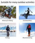 4 images of outdoor activities suitable for 2 Pack Distressed Balaclava Ski Masks For Men And Women, including snowboarding and fishing.