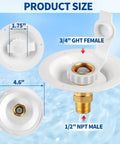 Dimensions and connectors of City Water Inlet Check Valve And Hookup Connector For RVs Three Quarter Inch NH Female To One Half Inch NPT Male Three Inch Flange Lead Free Brass Backflow Preventer With Dust Plug For Camper And Motorhome