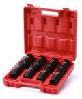 Eight-Piece Half Inch Drive Deep Socket Set For Axle Nuts, 12-Point Metric Cr-Mo Sockets in red storage case